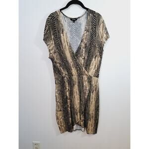 Express Women's Brown Snake Skin Print V Neck Jersey Knit Dress Size Large
